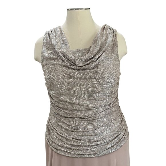 R&M Richards 16W Formal Evening Gown Silver Chiffon Ruched Maxi Prom Gala - Picture 12 of 12